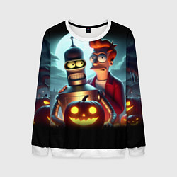 Свитшот мужской Бендер с Фраем в ночь на Хэллоуин, цвет: 3D-белый