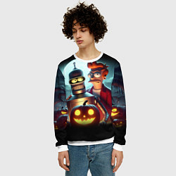 Свитшот мужской Бендер с Фраем в ночь на Хэллоуин, цвет: 3D-белый — фото 2