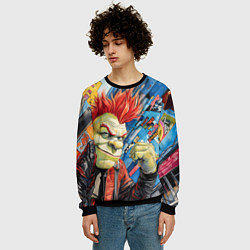 Свитшот мужской Панк Шрек на фоне домов, цвет: 3D-черный — фото 2