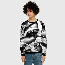 Свитшот мужской Белая акула - стая, цвет: 3D-черный — фото 2