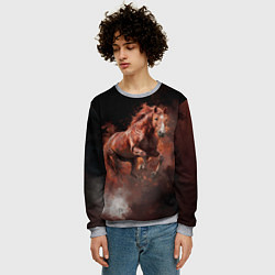 Свитшот мужской Коричневая лошадь в прыжке, цвет: 3D-меланж — фото 2