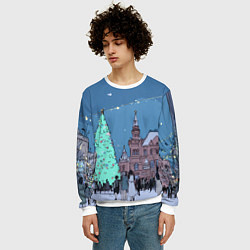 Свитшот мужской Новогодняя елка в центре Москвы, цвет: 3D-белый — фото 2
