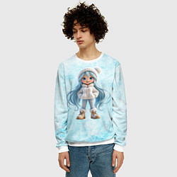 Свитшот мужской Девочка-зима с синими волосами, цвет: 3D-белый — фото 2