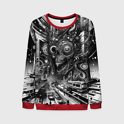 Свитшот мужской Cyber urban skull - ai art fantasy, цвет: 3D-красный