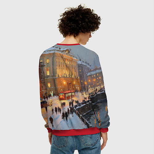 Мужской свитшот Предновогодний Санкт-Петербург / 3D-Красный – фото 4