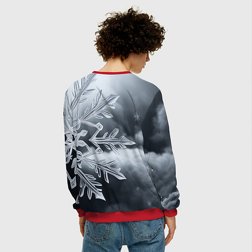 Мужской свитшот Снежинка на черно белое / 3D-Красный – фото 4