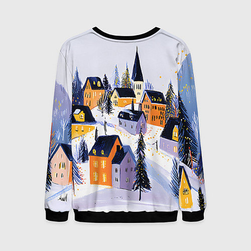 Мужской свитшот Новогодние домики на горе / 3D-Черный – фото 2