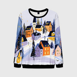 Свитшот мужской Новогодние домики на горе, цвет: 3D-черный