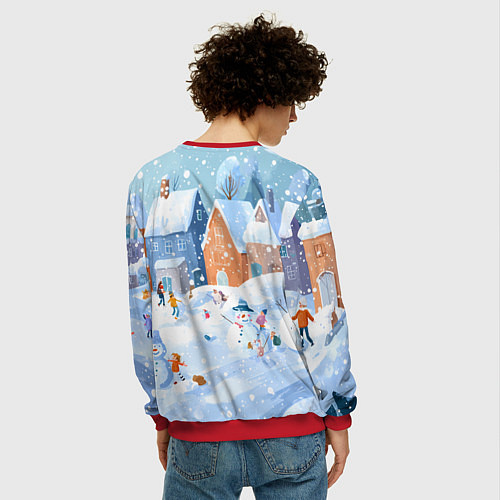 Мужской свитшот Предновогодний день во дворе / 3D-Красный – фото 4