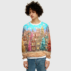 Свитшот мужской Новогодний город в блестках, цвет: 3D-белый — фото 2