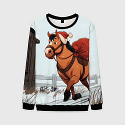 Свитшот мужской Лошадка везет новогодние подарки, цвет: 3D-черный