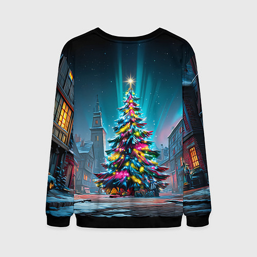 Мужской свитшот Новогодняя елка в гирляндах / 3D-Черный – фото 2