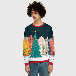 Свитшот мужской Новогодняя ночь в городе, цвет: 3D-красный — фото 2