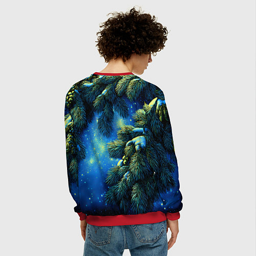 Мужской свитшот Новогодние ветки елки / 3D-Красный – фото 4