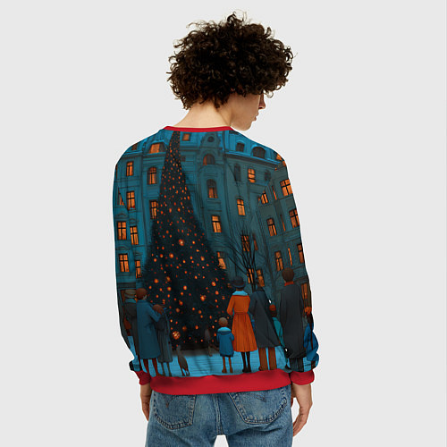 Мужской свитшот Люди встречают новый год во дворе / 3D-Красный – фото 4