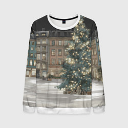 Свитшот мужской Елка во дворе, цвет: 3D-белый