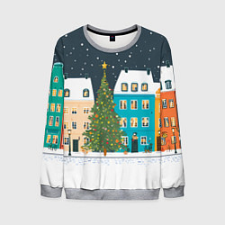 Свитшот мужской Новогодний снежный город, цвет: 3D-меланж