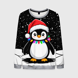 Свитшот мужской Пингвин в шапке Санты, цвет: 3D-меланж