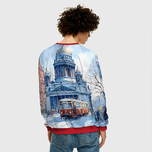 Мужской свитшот Снежный Санкт-Петербург / 3D-Красный – фото 4