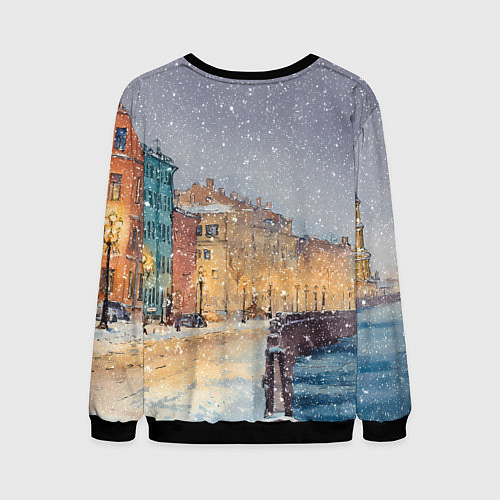 Мужской свитшот Санкт-Петербург - снегопад / 3D-Черный – фото 2