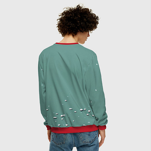 Мужской свитшот Недовольный новогодний котик / 3D-Красный – фото 4