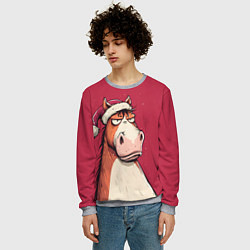 Свитшот мужской Комичная новогодняя лошадь, цвет: 3D-меланж — фото 2