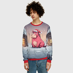Свитшот мужской Розовая новогодняя лошадка, цвет: 3D-красный — фото 2