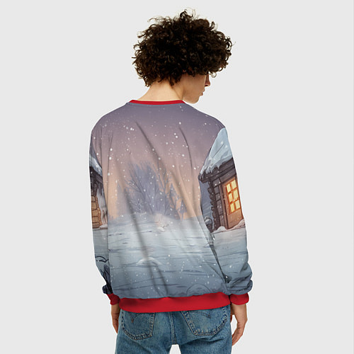 Мужской свитшот Розовая новогодняя лошадка / 3D-Красный – фото 4