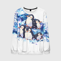 Свитшот мужской Пингвины и лёд, цвет: 3D-белый
