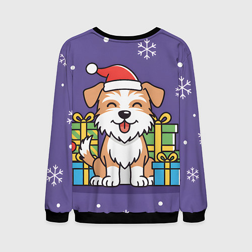 Мужской свитшот Новогодняя собачка с подарками / 3D-Черный – фото 2