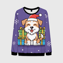Свитшот мужской Новогодняя собачка с подарками, цвет: 3D-черный