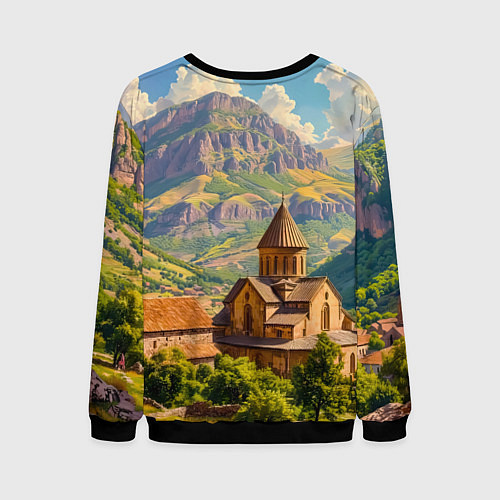 Мужской свитшот Горный покой: храм среди облаков / 3D-Черный – фото 2