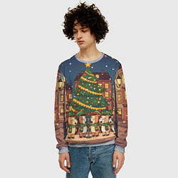 Свитшот мужской Новогодний хор лошадок, цвет: 3D-меланж — фото 2