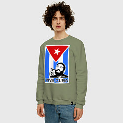 Свитшот хлопковый мужской Fidel: Viva, Cuba!, цвет: авокадо — фото 2