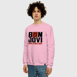 Свитшот хлопковый мужской Bon Jovi: Nice day, цвет: светло-розовый — фото 2