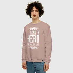 Свитшот хлопковый мужской Skillet: I need a Hero, цвет: пыльно-розовый — фото 2