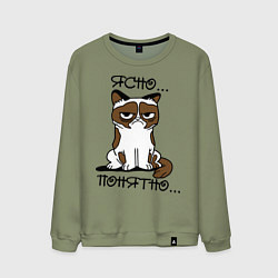 Свитшот хлопковый мужской Ясно, понятно (грустный кот), цвет: авокадо