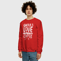 Свитшот хлопковый мужской Ghouls Love Coffee, цвет: красный — фото 2