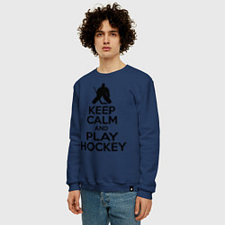 Свитшот хлопковый мужской Keep Calm & Play Hockey, цвет: тёмно-синий — фото 2