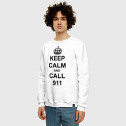 Свитшот хлопковый мужской Keep Calm & Call 911, цвет: белый — фото 2