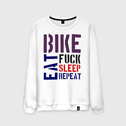 Свитшот хлопковый мужской Bike eat sleep repeat, цвет: белый