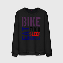 Свитшот хлопковый мужской Bike eat sleep repeat, цвет: черный