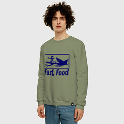 Свитшот хлопковый мужской Shark fast food, цвет: авокадо — фото 2