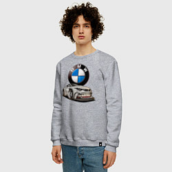 Свитшот хлопковый мужской BMW оскал, цвет: меланж — фото 2
