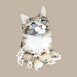 Свитшот хлопковый мужской Котенок с ромашками, цвет: миндальный — фото 2