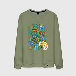 Свитшот хлопковый мужской Славянский орнамент, цвет: авокадо