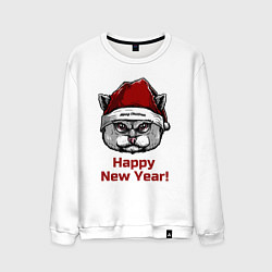 Свитшот хлопковый мужской Злой кот Happy New Year!, цвет: белый