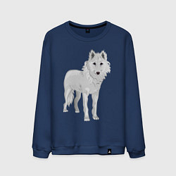 Свитшот хлопковый мужской Белый волк, цвет: тёмно-синий