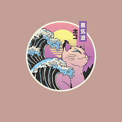 Свитшот хлопковый мужской Vaporwave Sunset Кот Самурай, цвет: пыльно-розовый — фото 2