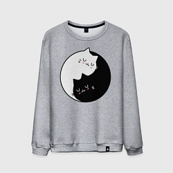 Свитшот хлопковый мужской Yin and Yang cats, цвет: меланж